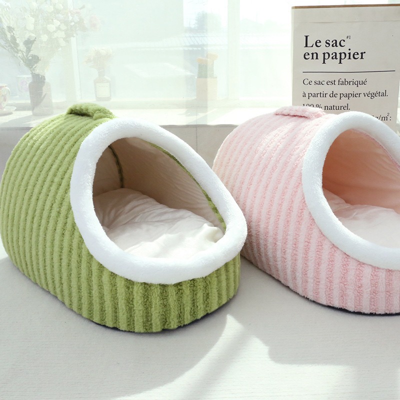 Macaroon Stripes Pet Bed Cave Warm Design