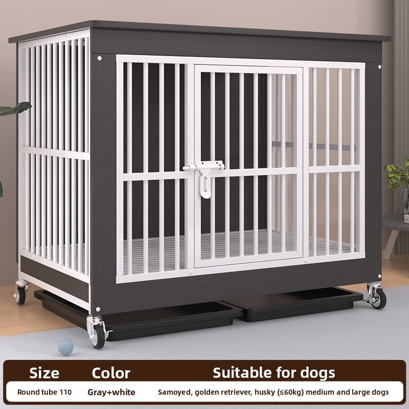 Solid Wood Dog Cage with Wheels and Tray