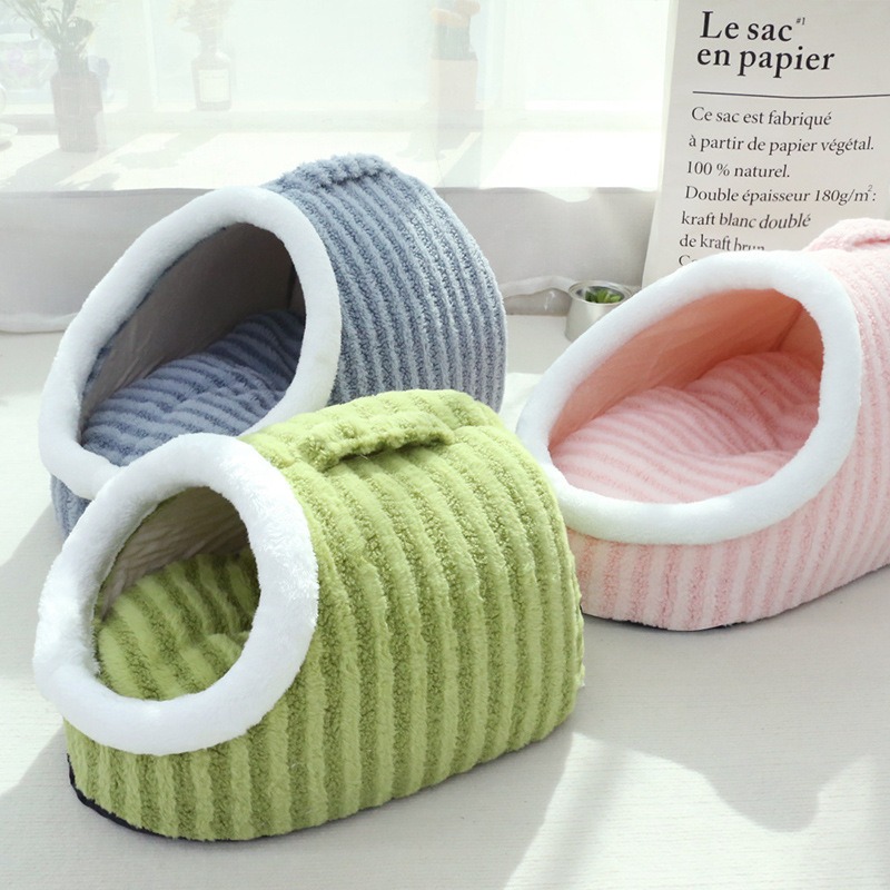 Macaroon Stripes Pet Bed Cave Warm Design