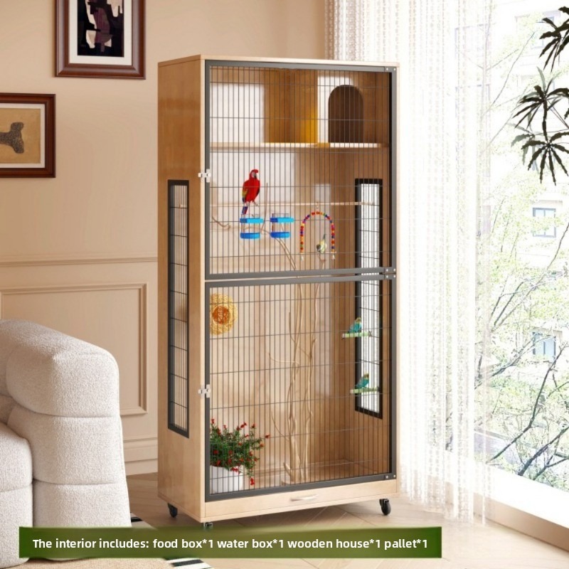 Luxury Solid Wood Parrot Villa with Glass Door