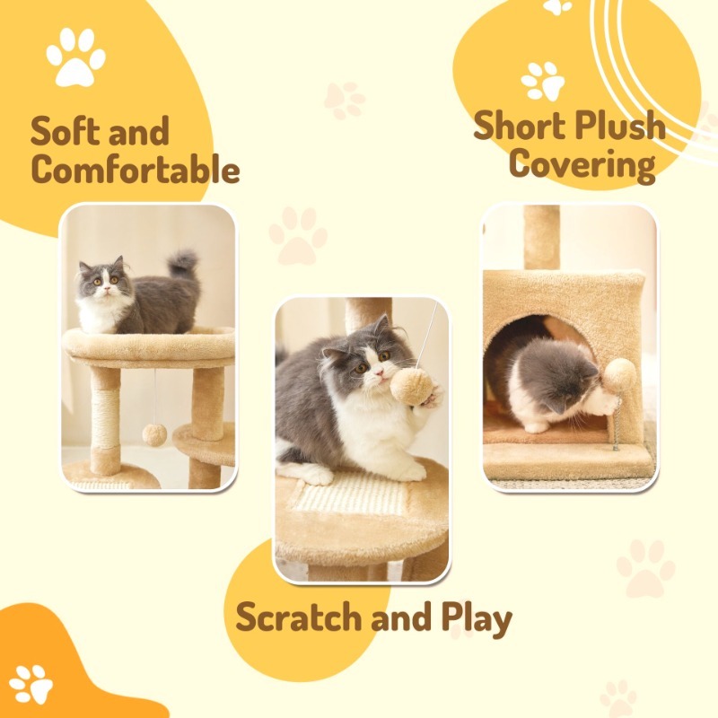 Solid Wood Cat Tree with Hemp Rope Scratcher