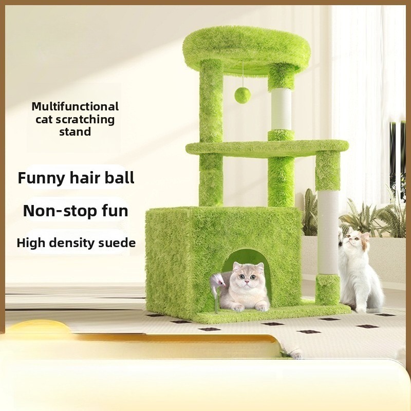 Fluffy Wooden Cat Villa with Sisal