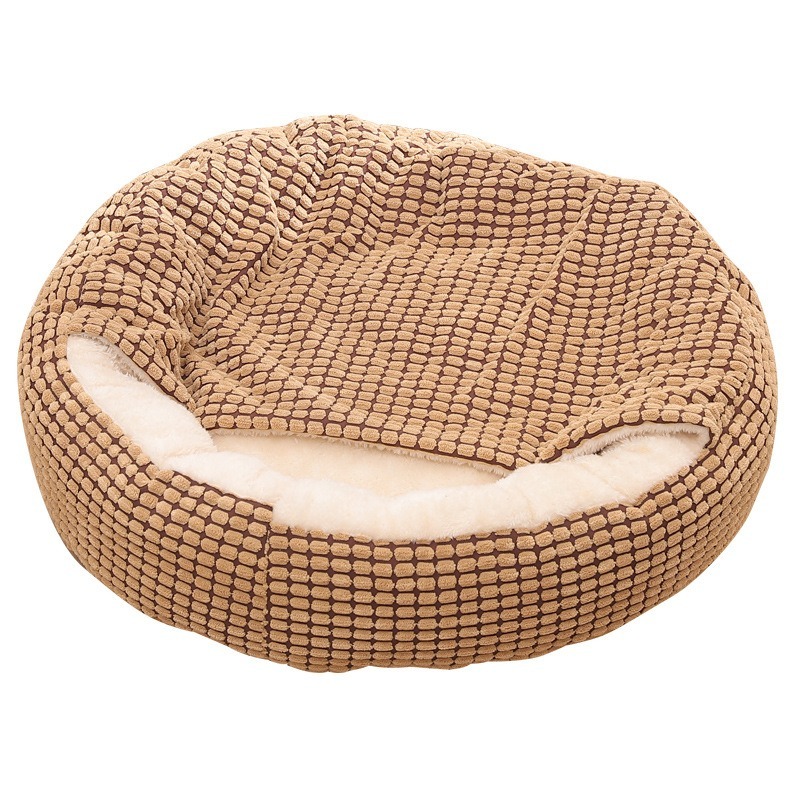 Semi-Enclosed Round Corn Velvet Pet Bed