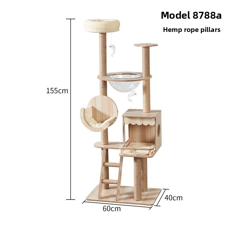 Large Wood Cat Tree with Wall Shelves