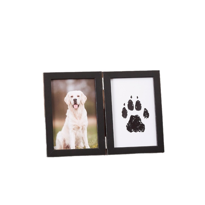 Glass and Wood Memorial Photo Frame with Paw Print