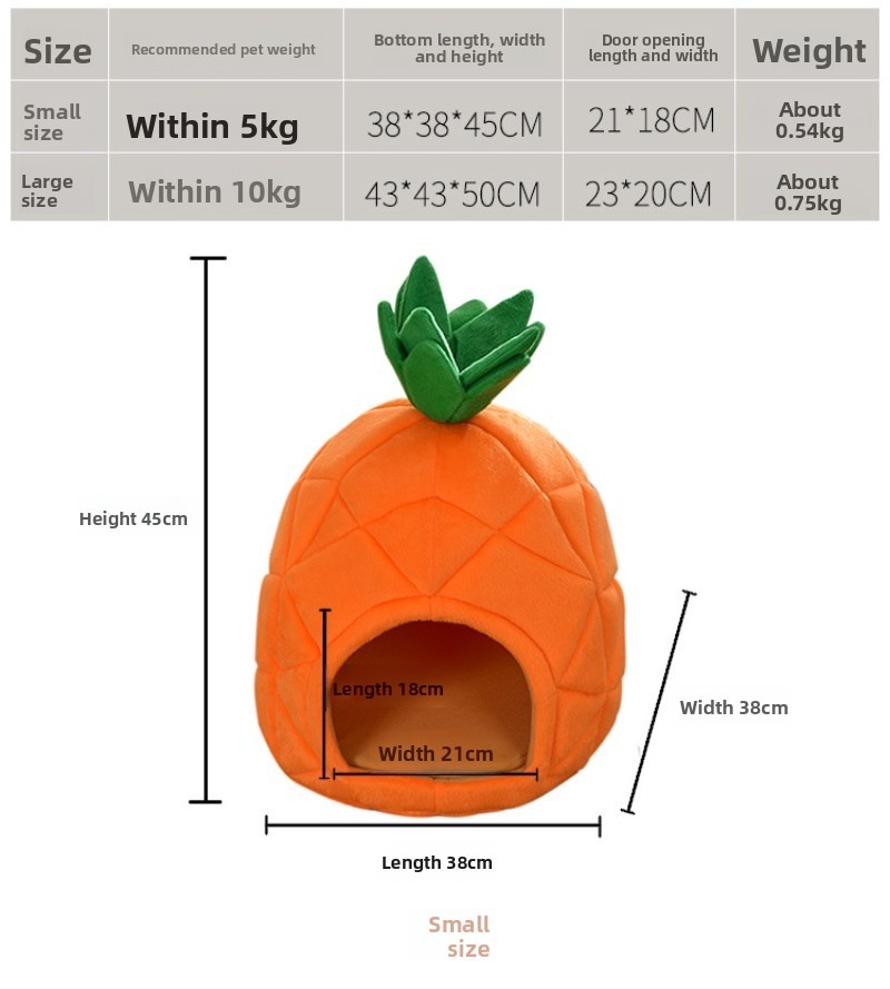 Pineapple Shaped Velvet Pet Bed for Small Animals