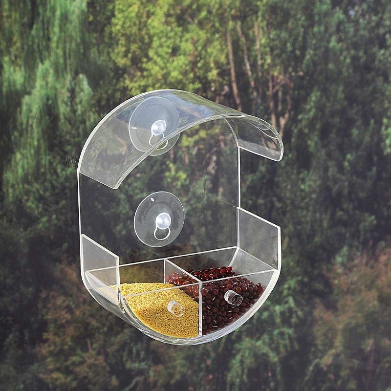 Acrylic Wall Mounted Bird Feeder without Drilling