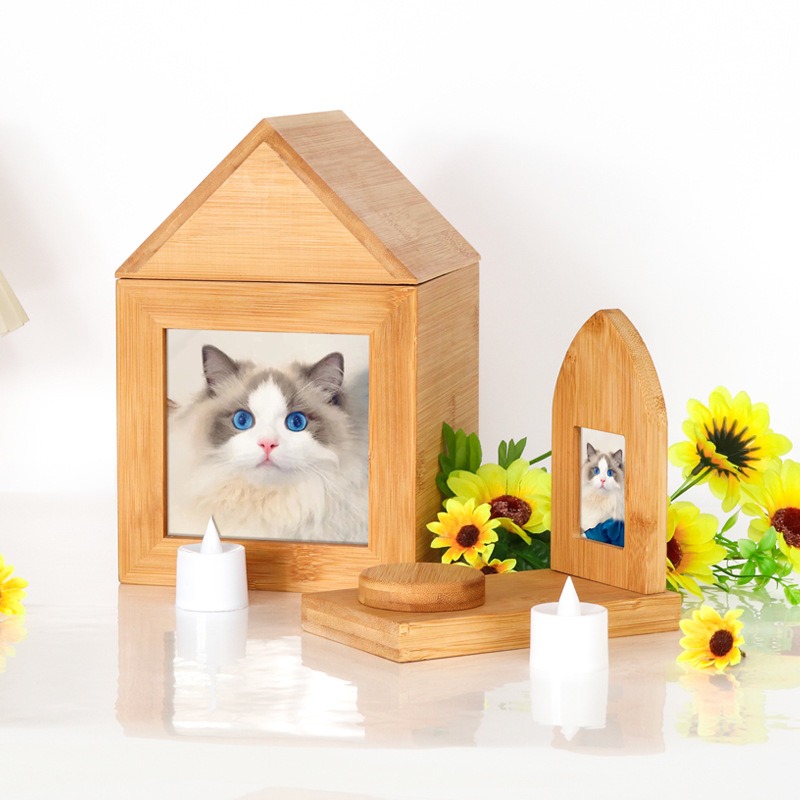 Wooden Pet Cremation Urn with Photo Frame