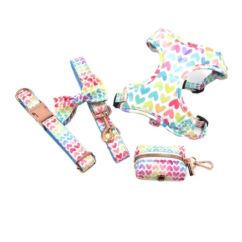 Dog Chest Harness Leash Set Polyester Heart Pattern