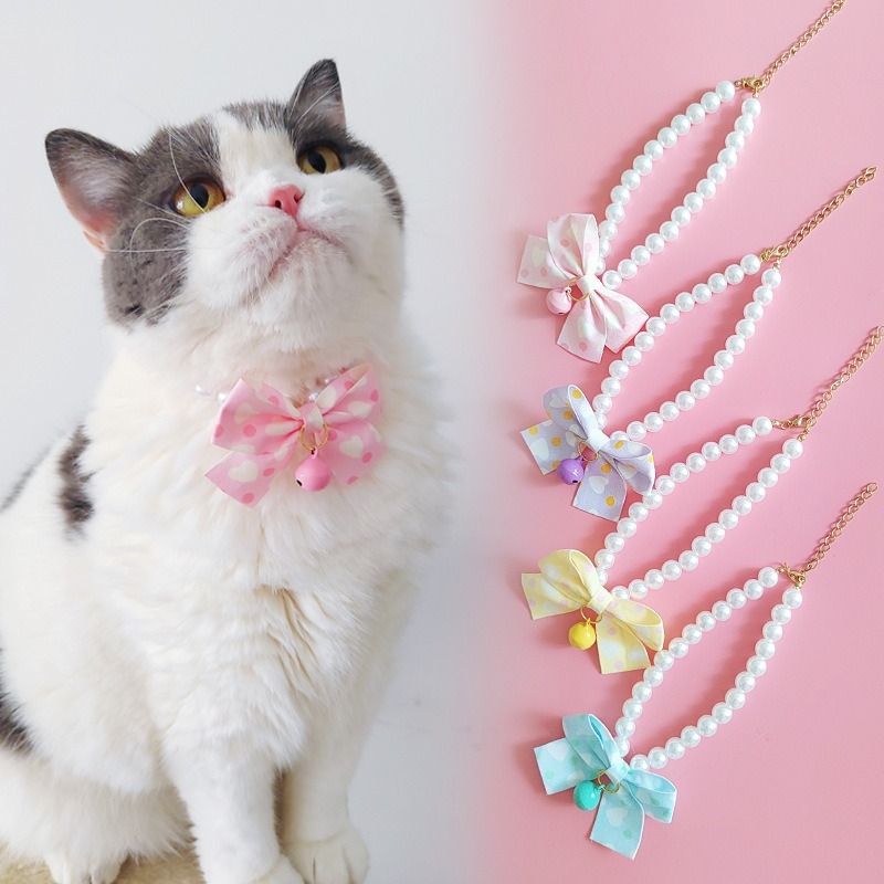 Cat Pearl Bow Necklace Collar Princess Style
