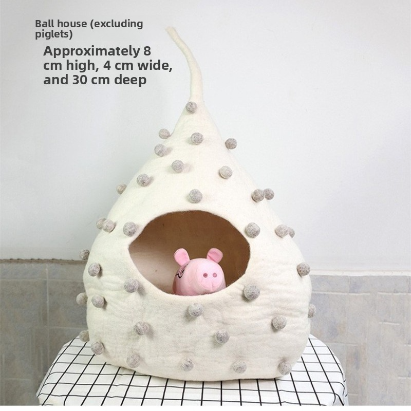 Eco-Friendly Wool Felt Cat House Round Warm Cave