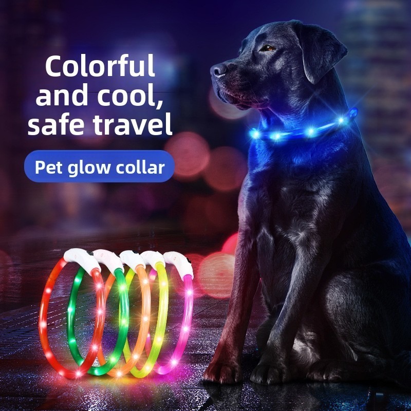LED Dog Safety Collar USB Rechargeable PVC Night Light