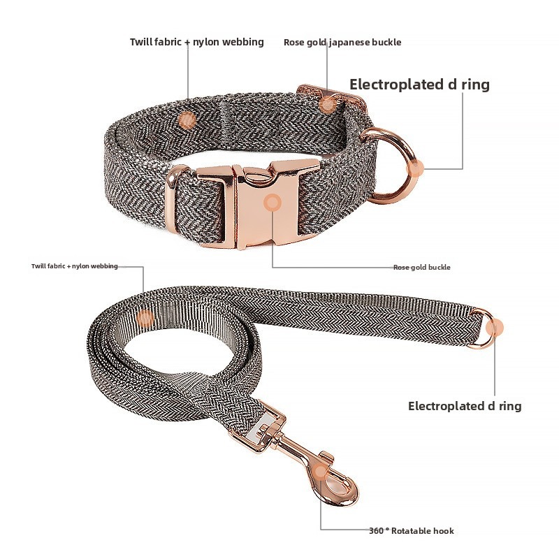 Dog Collar Leash Nylon Rose Gold Buckle