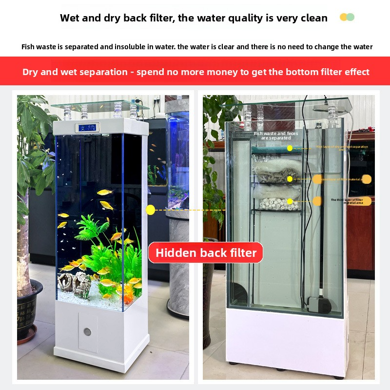 Modern Vertical Glass Aquarium with Display Screen