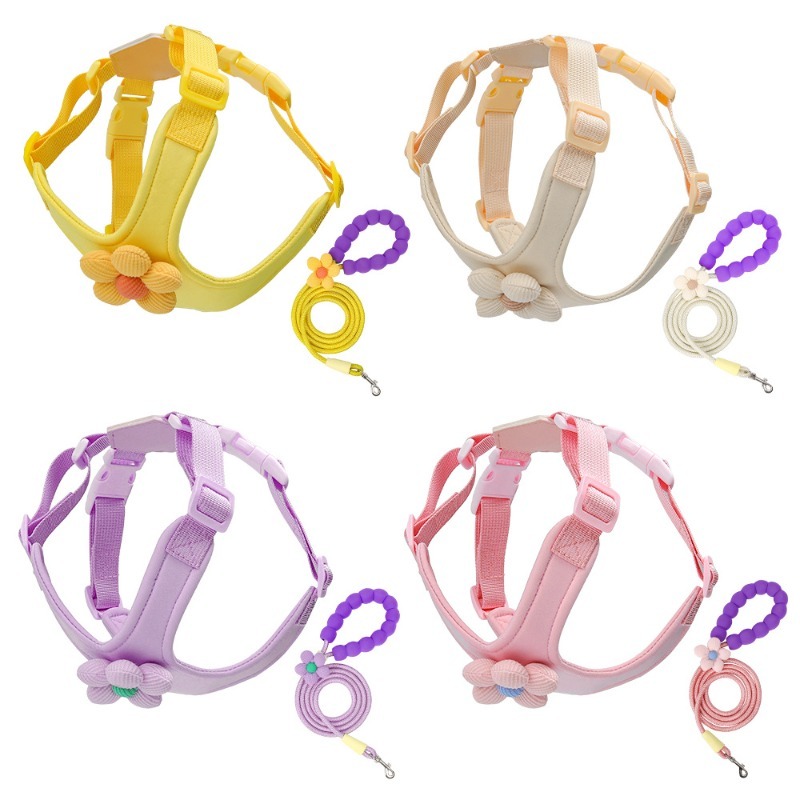 Dog Harness Set Flower Decoration Adjustable