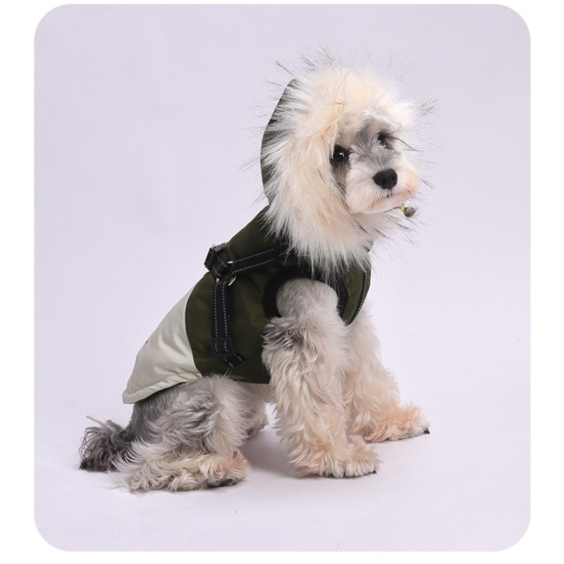Windproof Hooded Dog Waistcoat with Fur Collar
