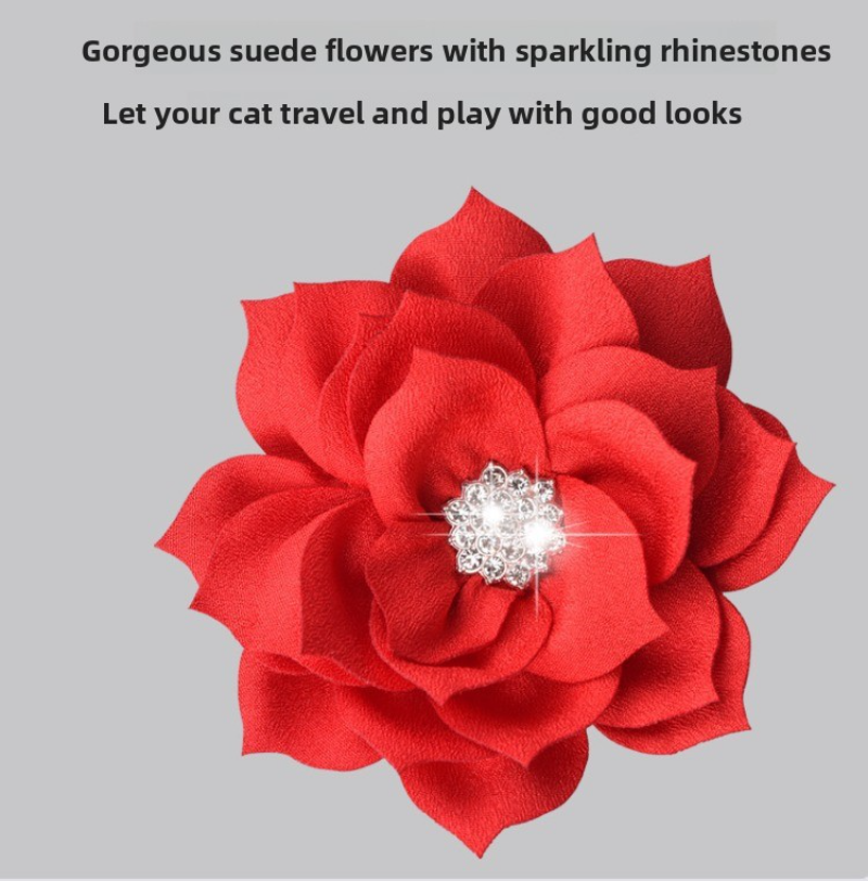 Pet Collar Suede Rhinestone Bell Adjustable