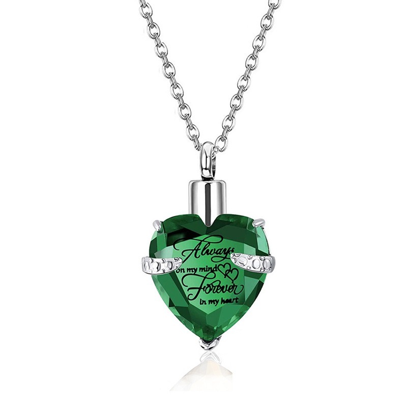 Heart Shaped Glass Urn Pendant with Birthstone Accent