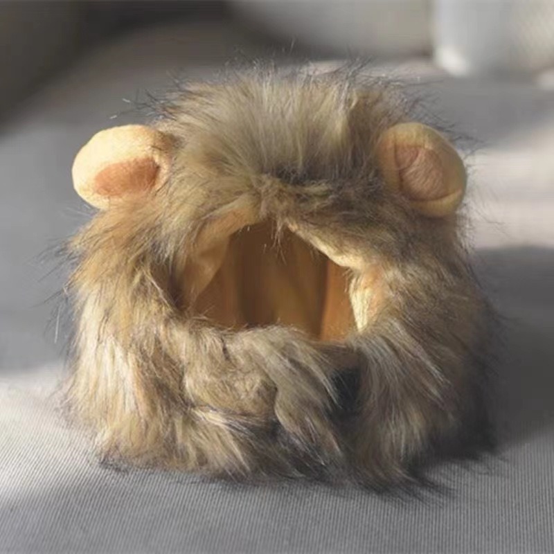 Funny Polyester Wig with Lion Ears for Pets