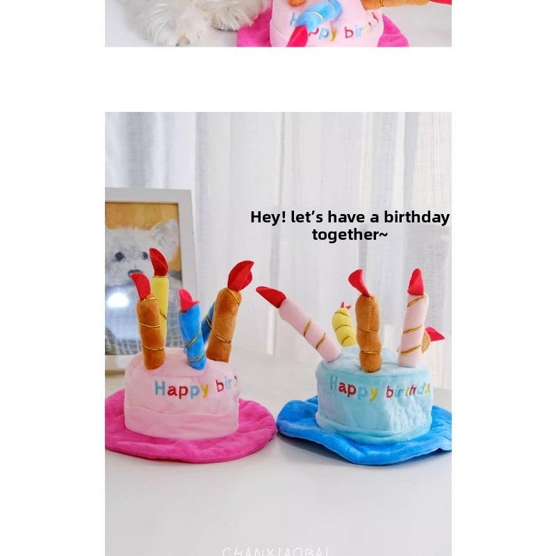 Soft 'Happy Birthday' Pet Party Hat with Candles