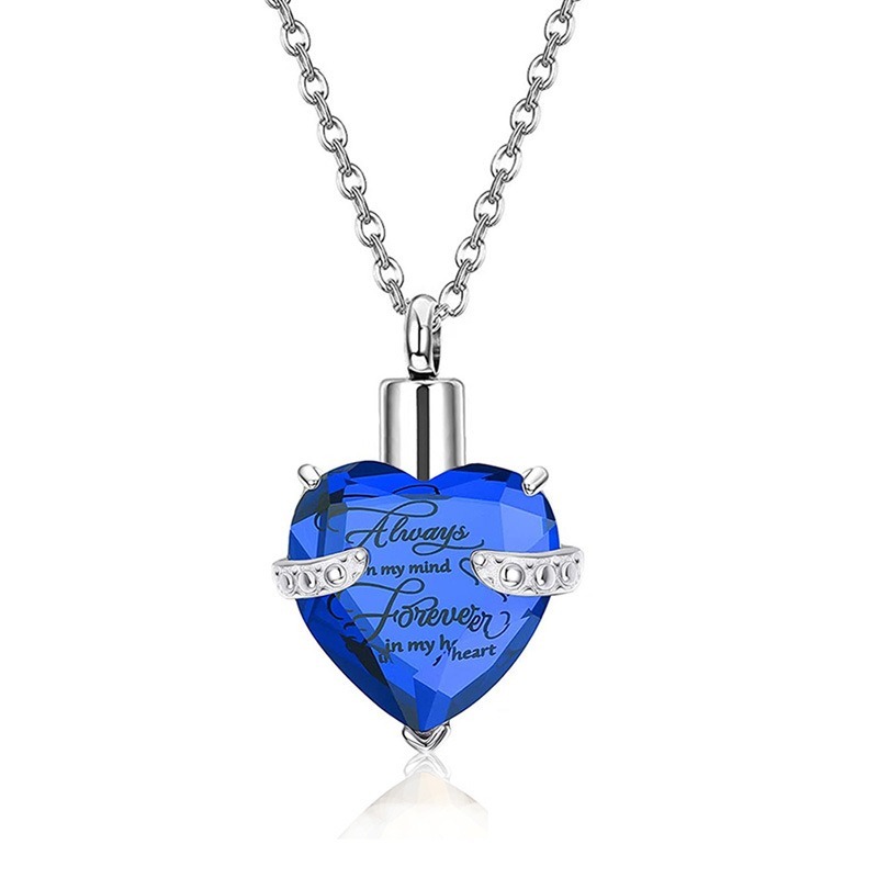 Heart Shaped Glass Urn Pendant with Birthstone Accent