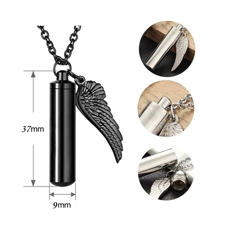 Wing Designed Cylinder Pet Casket Urn Pendant