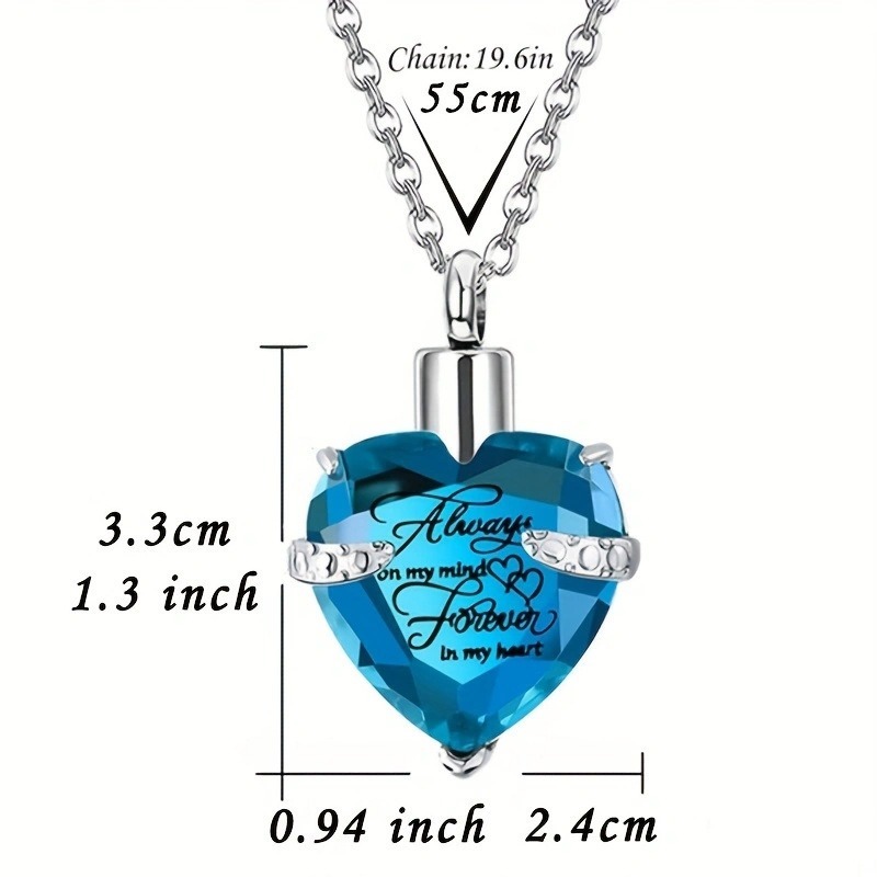 Heart Shaped Glass Urn Pendant with Birthstone Accent