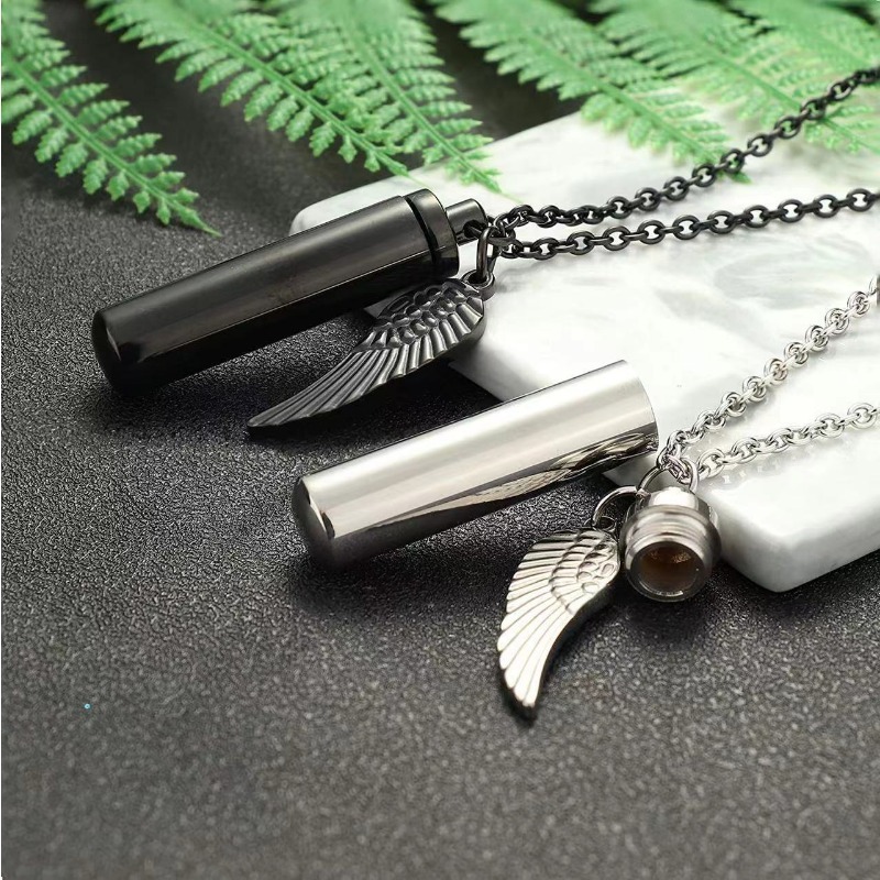 Wing Designed Cylinder Pet Casket Urn Pendant