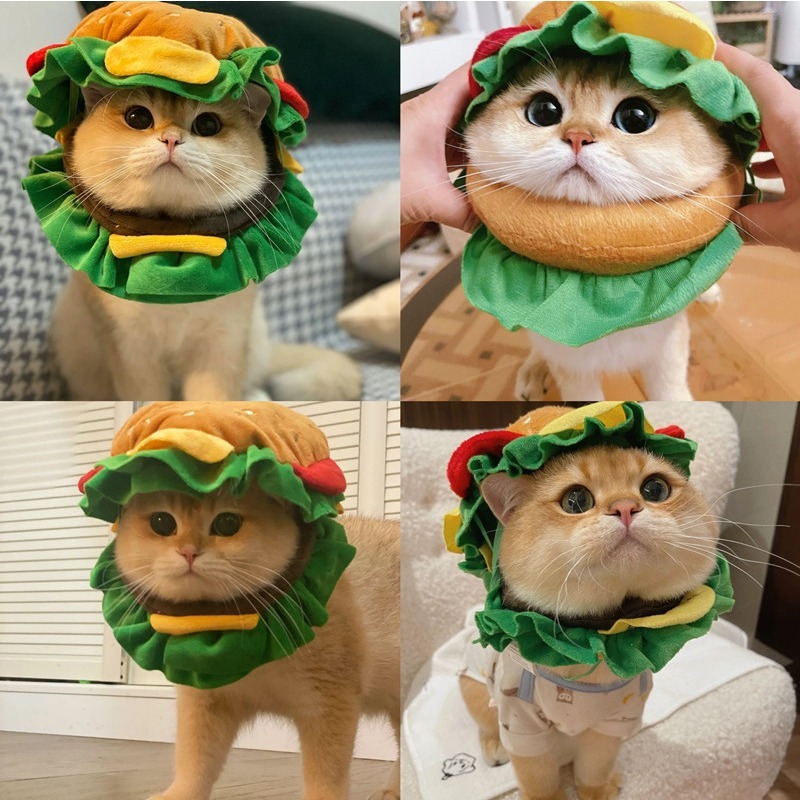 French Fries Bib with Burger Headgear for Cats