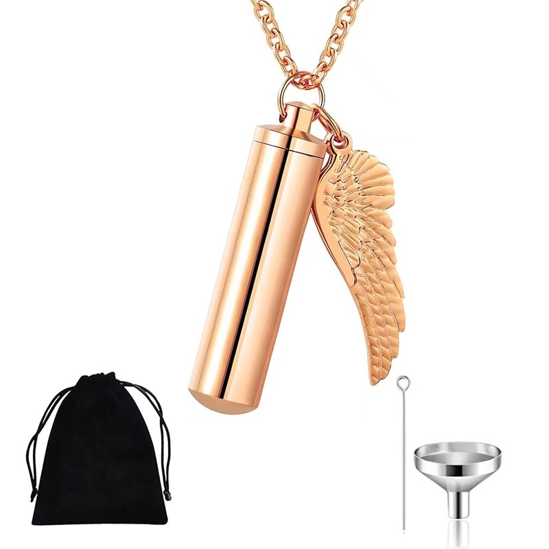 Wing Designed Cylinder Pet Casket Urn Pendant