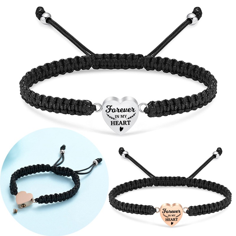 Adjustable Black Braided Rope Pet Ashes Bracelet