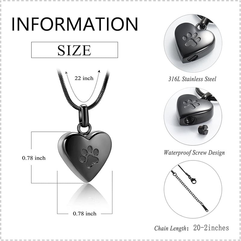 Pendant Paw Print Pet Heart Urn Necklace