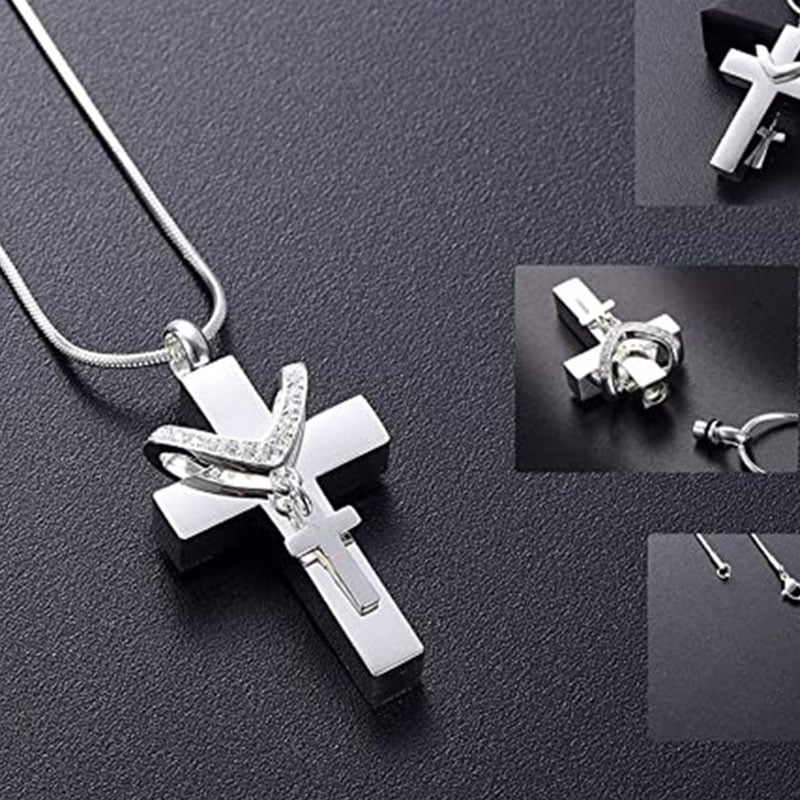 Memorial Cross Pet Ashes Stainless Steel Necklace