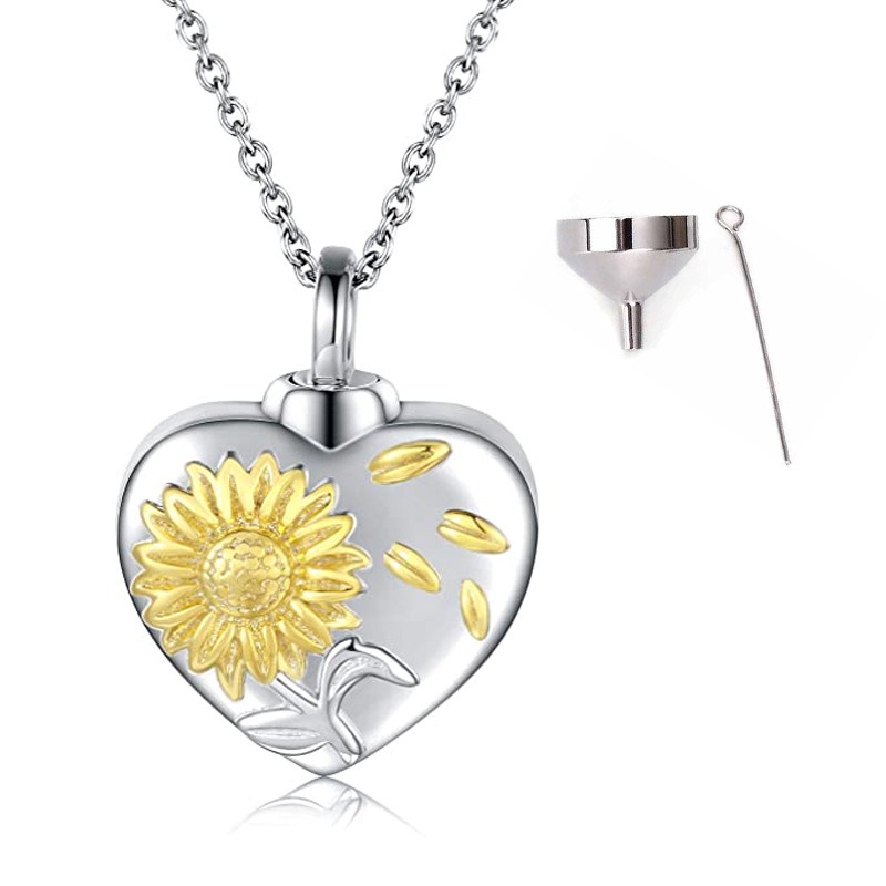 Sunflower Heart Pet Ashes Display Urn Necklace