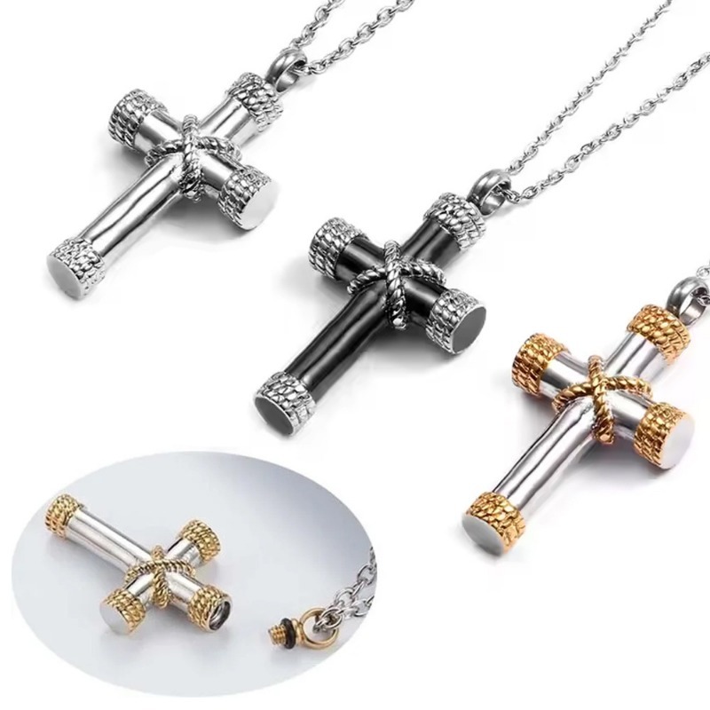 Stainless Steel Cross Pet Ashes Memorial Pendant