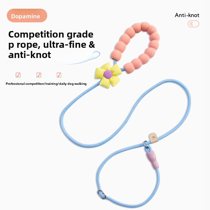 Flower Print Anti-Chew Nylon Dog Leash with Soft Handle