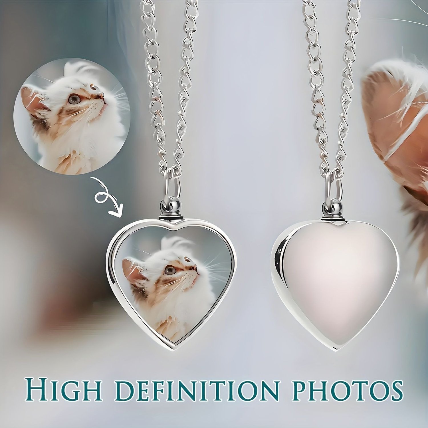 Personalized Photo Memorial Pet Ashes Link Pendant