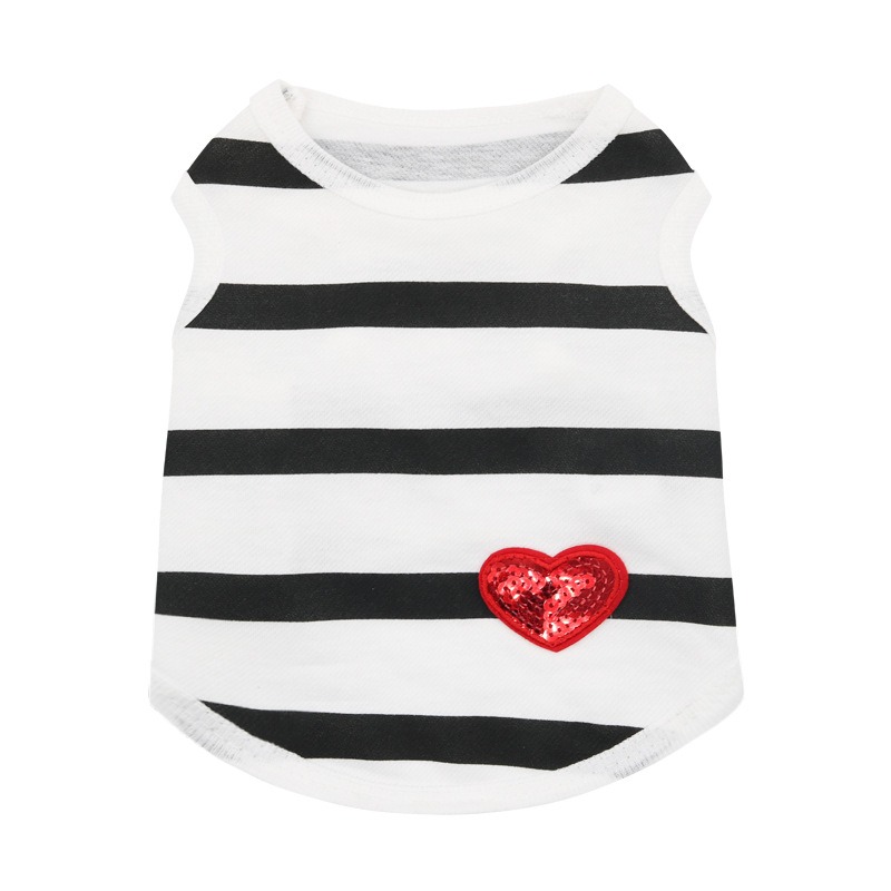 Striped Cotton Tank Top with Heart Decoration