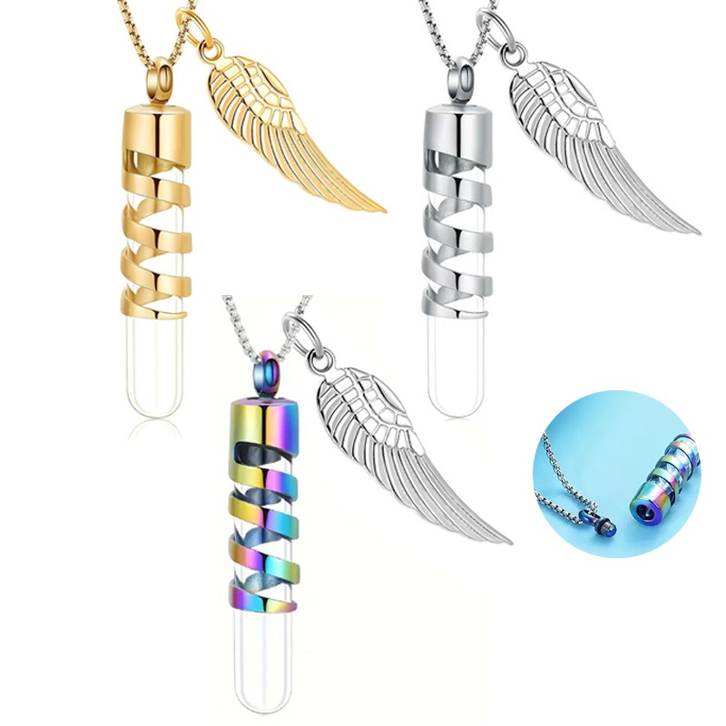 Cylindrical Glass Jar Memorial Urn Necklace