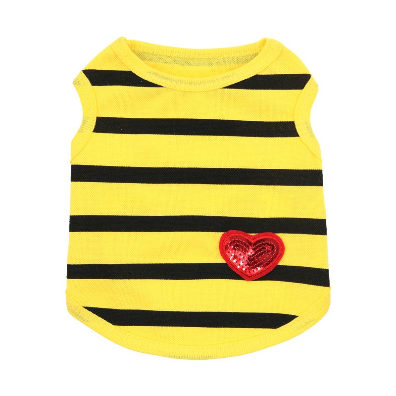 Striped Cotton Tank Top with Heart Decoration