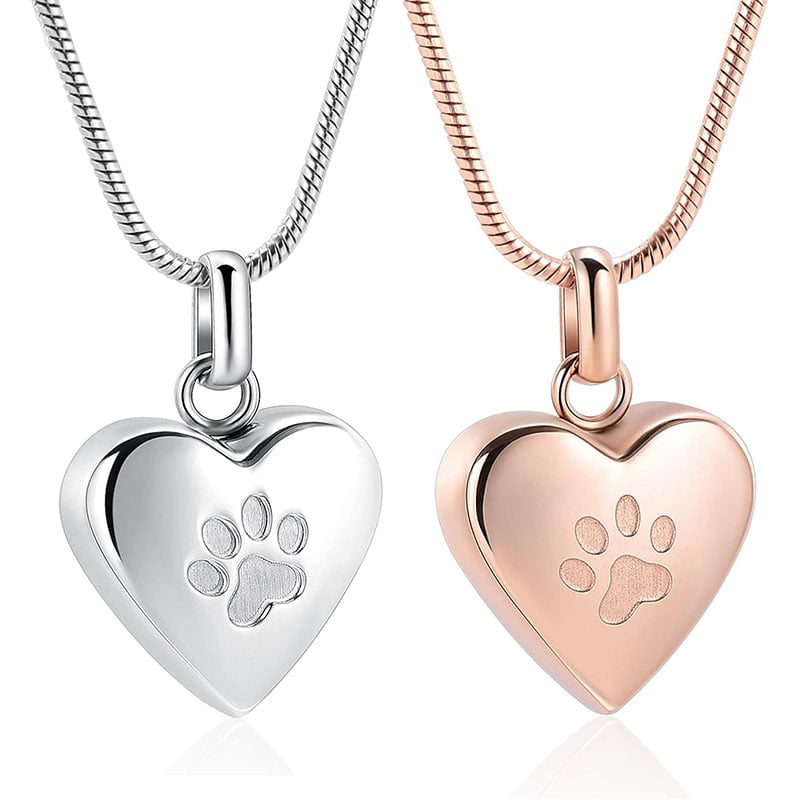 Pendant Paw Print Pet Heart Urn Necklace