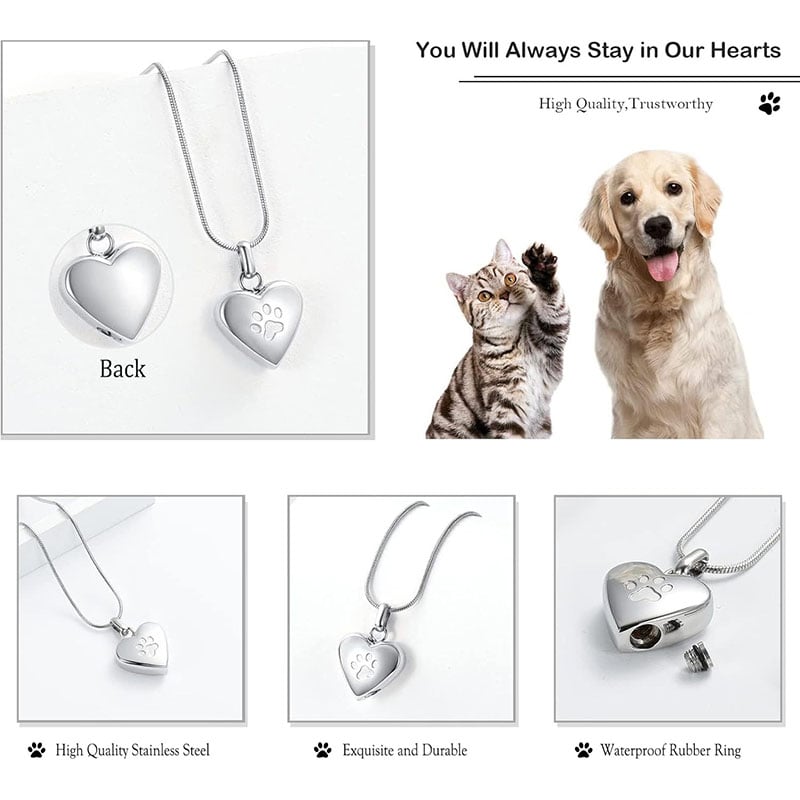 Pendant Paw Print Pet Heart Urn Necklace