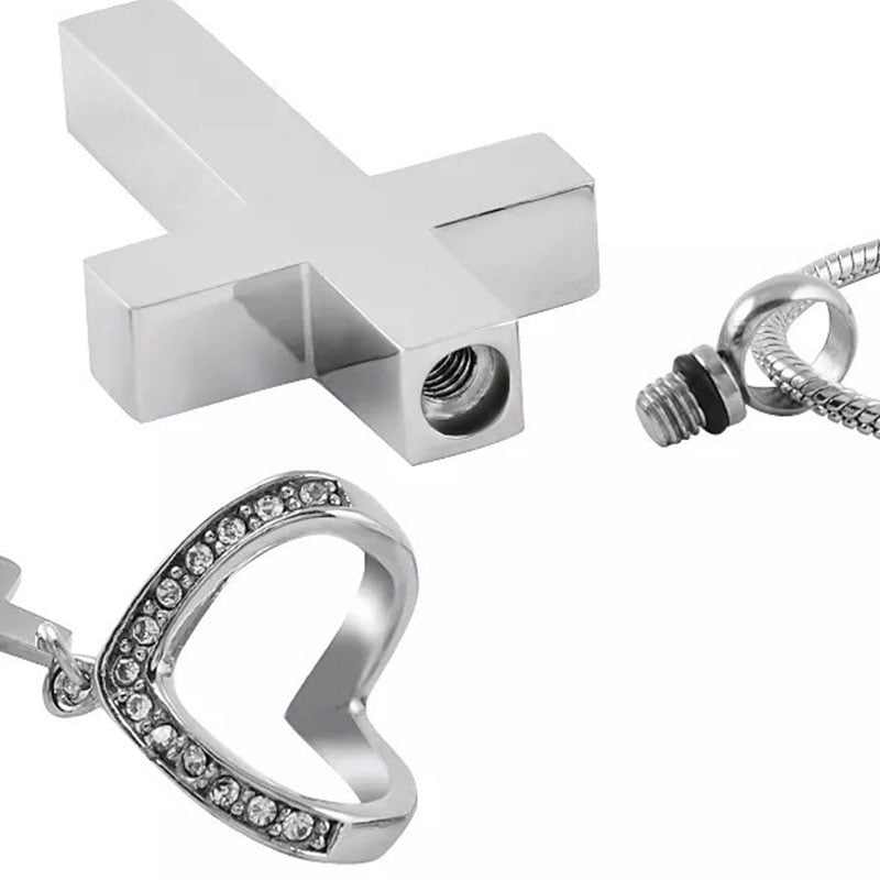 Memorial Cross Pet Ashes Stainless Steel Necklace