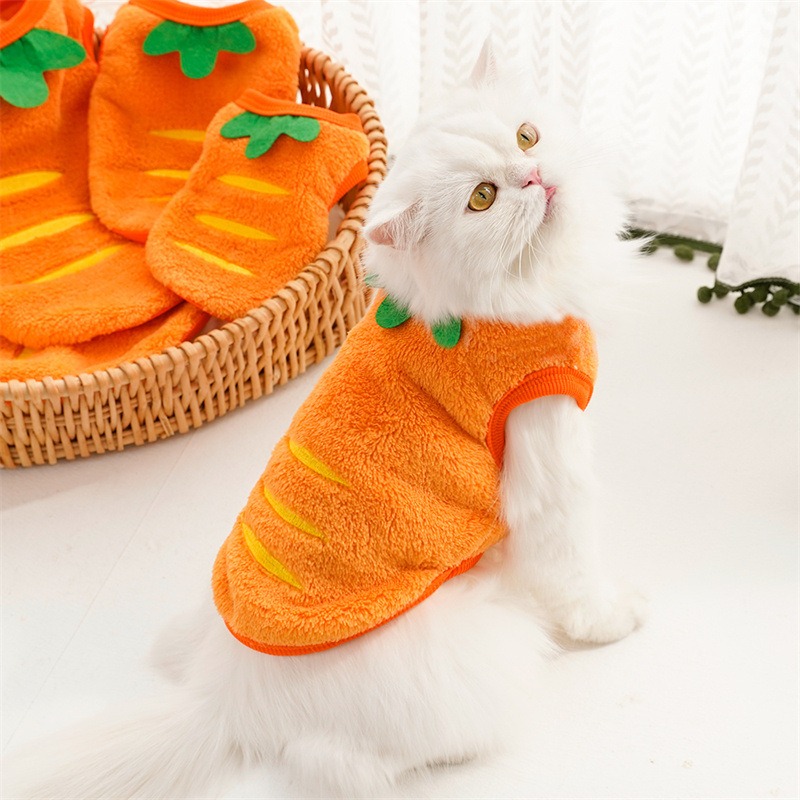 Flannel Carrot Pattern Vest for Cats in Winter