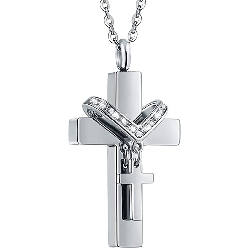 Memorial Cross Pet Ashes Stainless Steel Necklace
