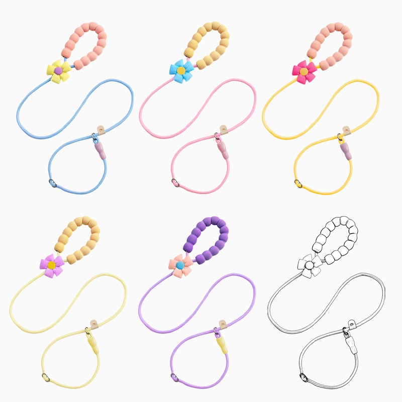 Flower Print Anti-Chew Nylon Dog Leash with Soft Handle