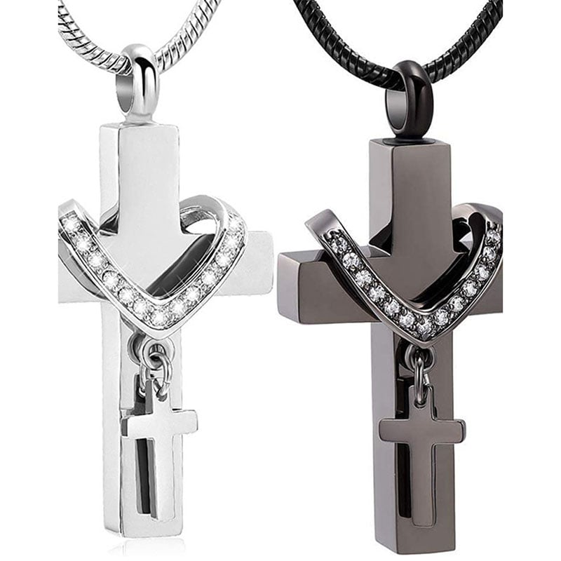 Memorial Cross Pet Ashes Stainless Steel Necklace