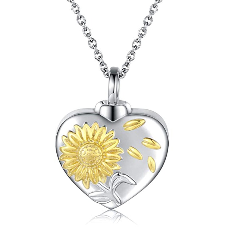 Sunflower Heart Pet Ashes Display Urn Necklace