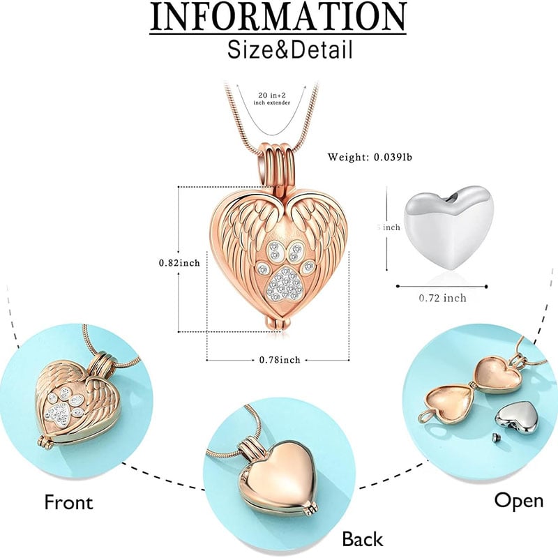 Angel Wings Pet Ashes Urn Necklace for Dogs