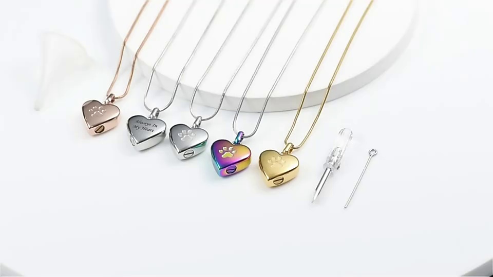 Pendant Paw Print Pet Heart Urn Necklace